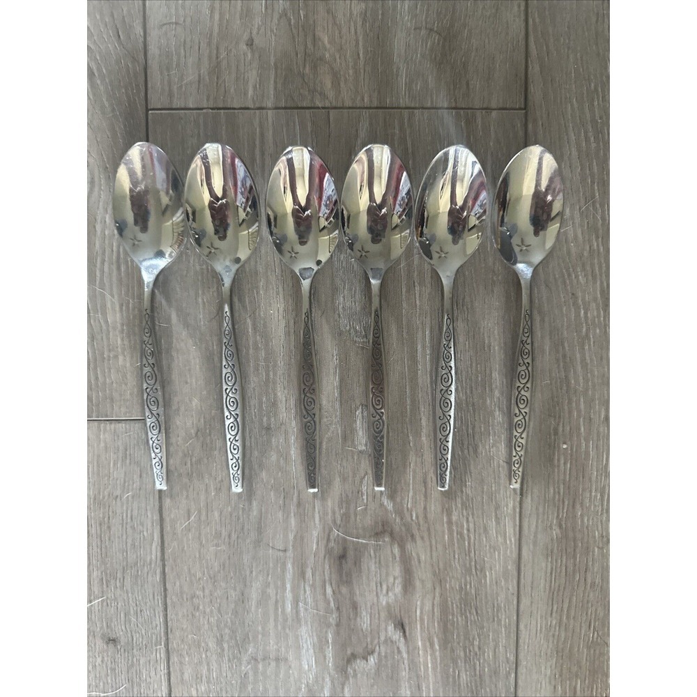 6 Four Stainless Gorham SPANISH SCROLL Oval Place Soup Spoons 6 7/8"